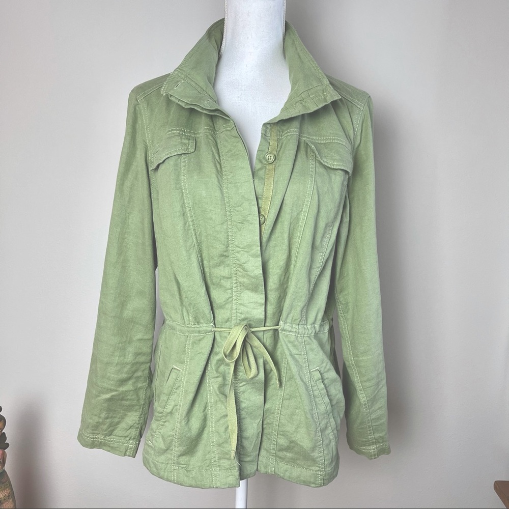 LL BEAN Green Linen-Blend Lightweight Unstructured Utility Jacket M